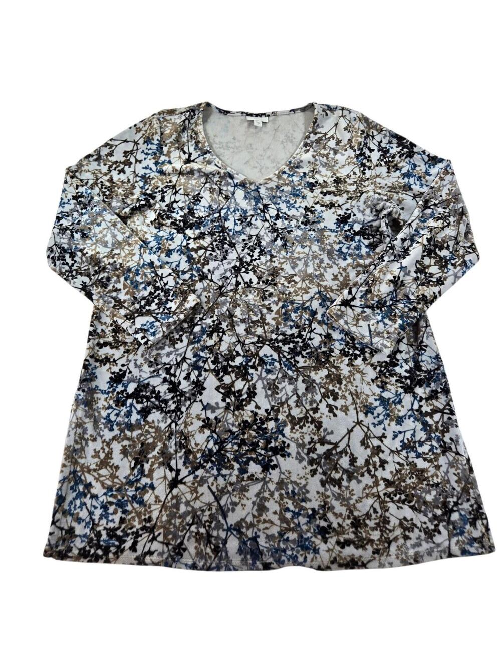 Pure Jill J. Jill Womens Large Blue Branch Print V-Neck Tunic Top Long Sleeve